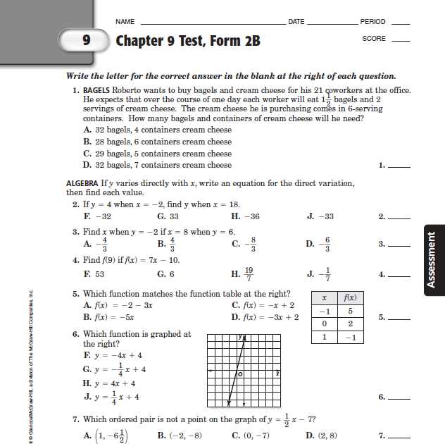 chapter test form 3a answer key