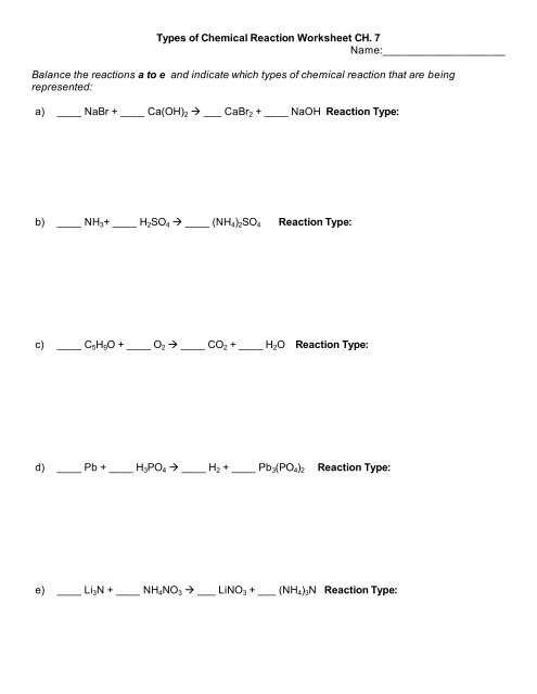 chemical reactions chapter test b answer key