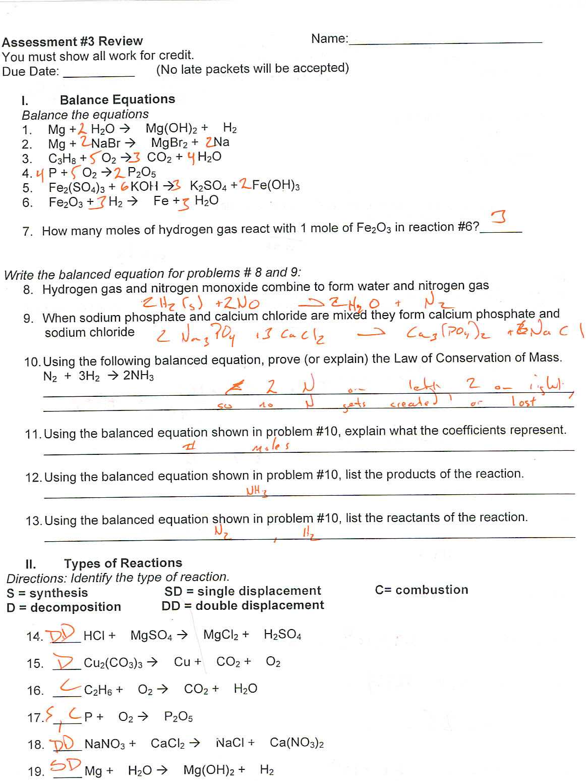 chemistry 1st semester exam answer key