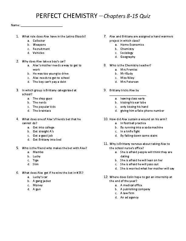 chemistry chapter 5 test multiple choice answer key