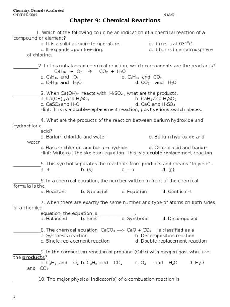 chemistry chapter test a answers