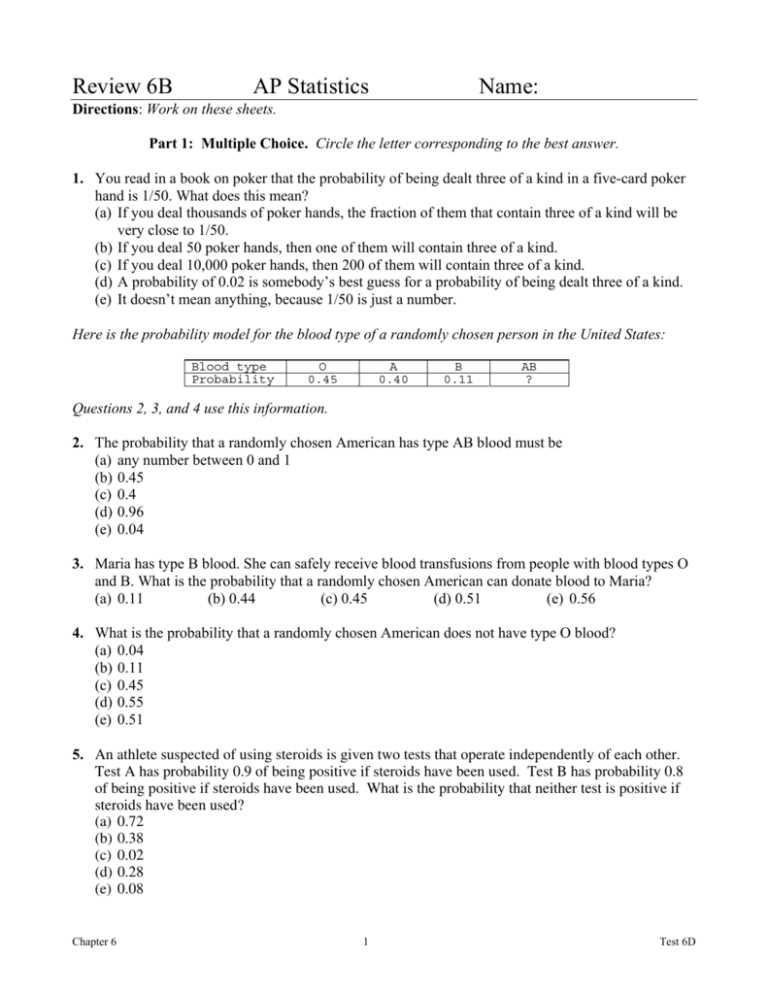 ap statistics chapter 4c test answers