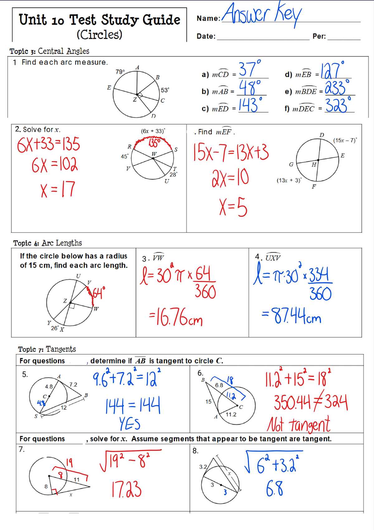 circle test review answer key