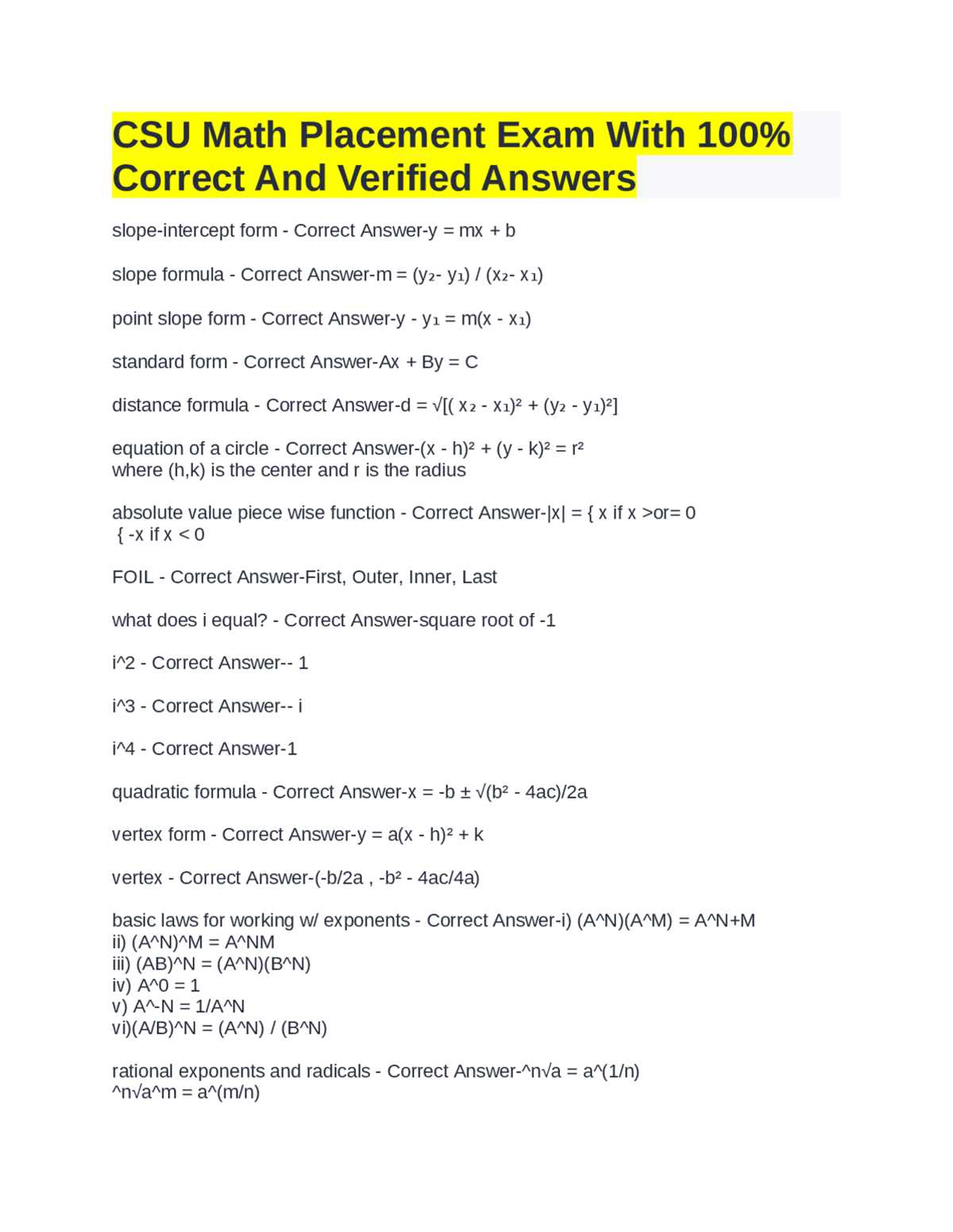 uh math placement test answers