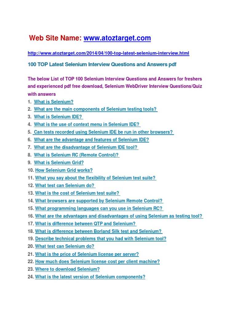 selenium testing interview questions and answers