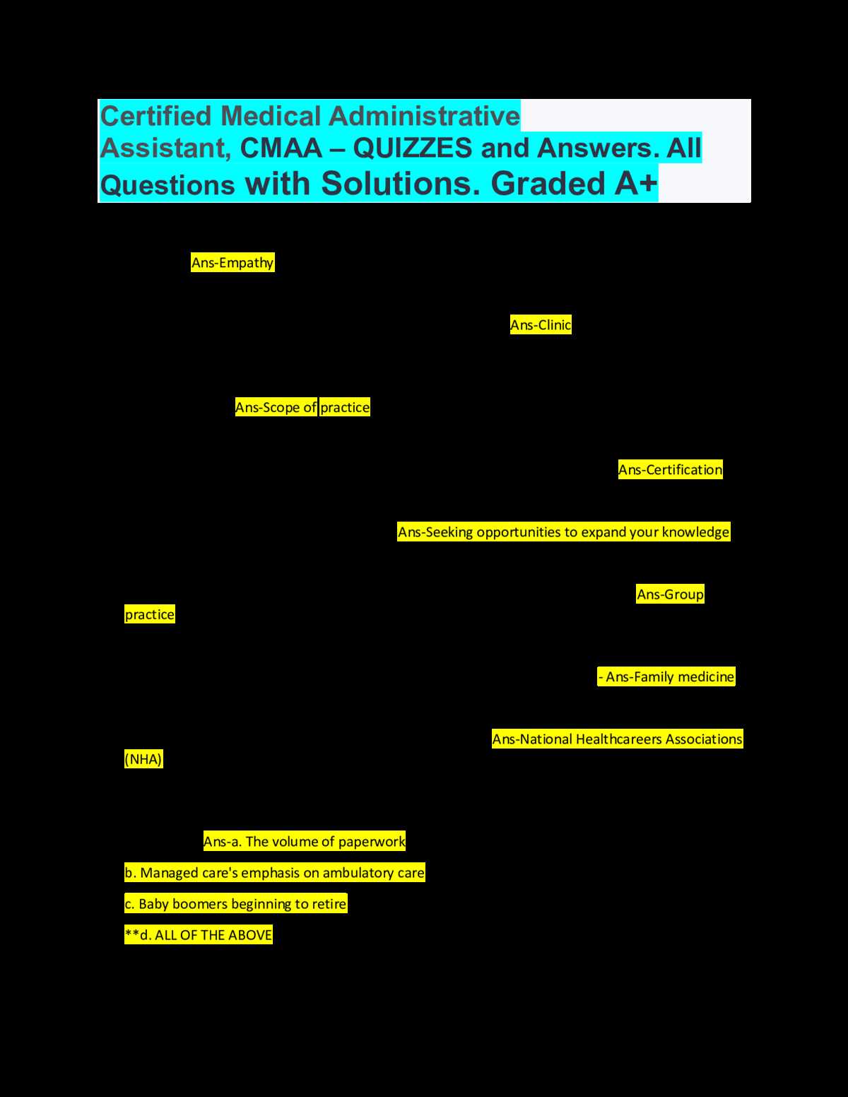 cmaa exam answers