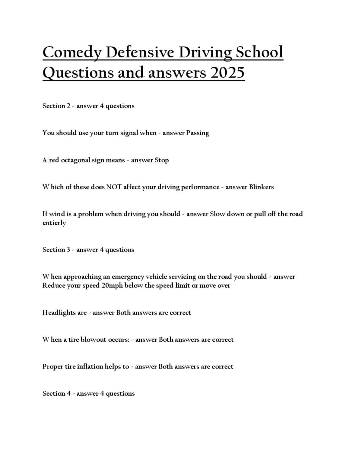 comedy defensive driving exam answers