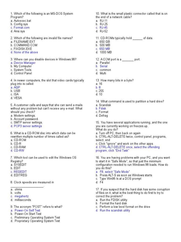 computer test answers