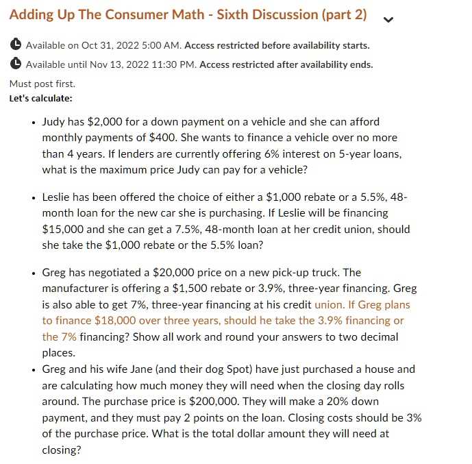 consumer math final exam answers
