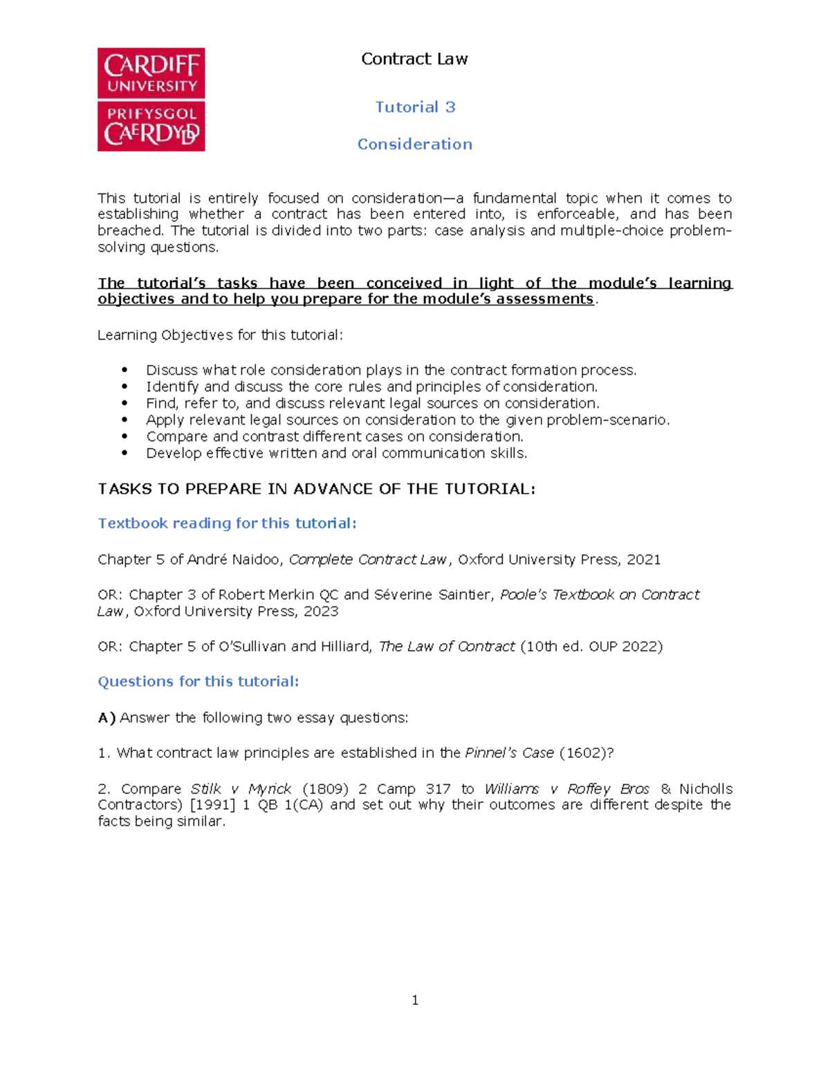 contract law consideration exam answer