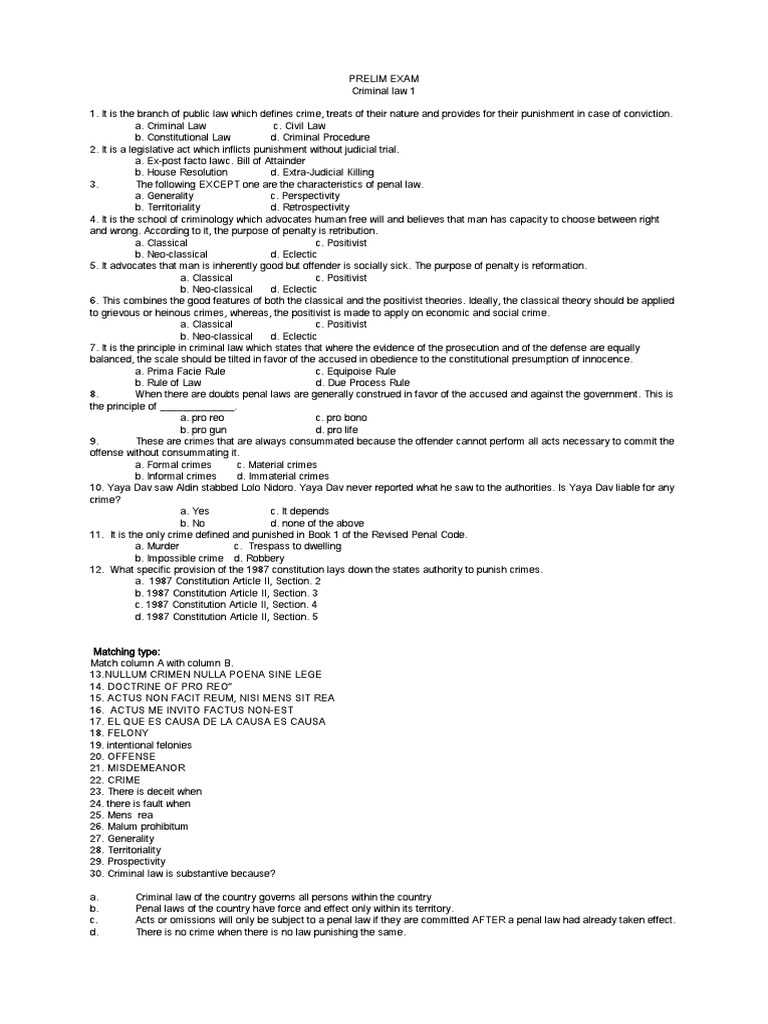 criminal law 1 exam questions and answers