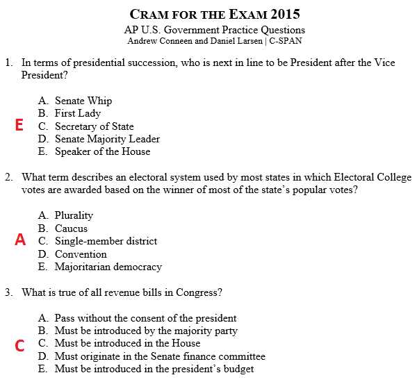 2026 released exam mcq ap gov answers