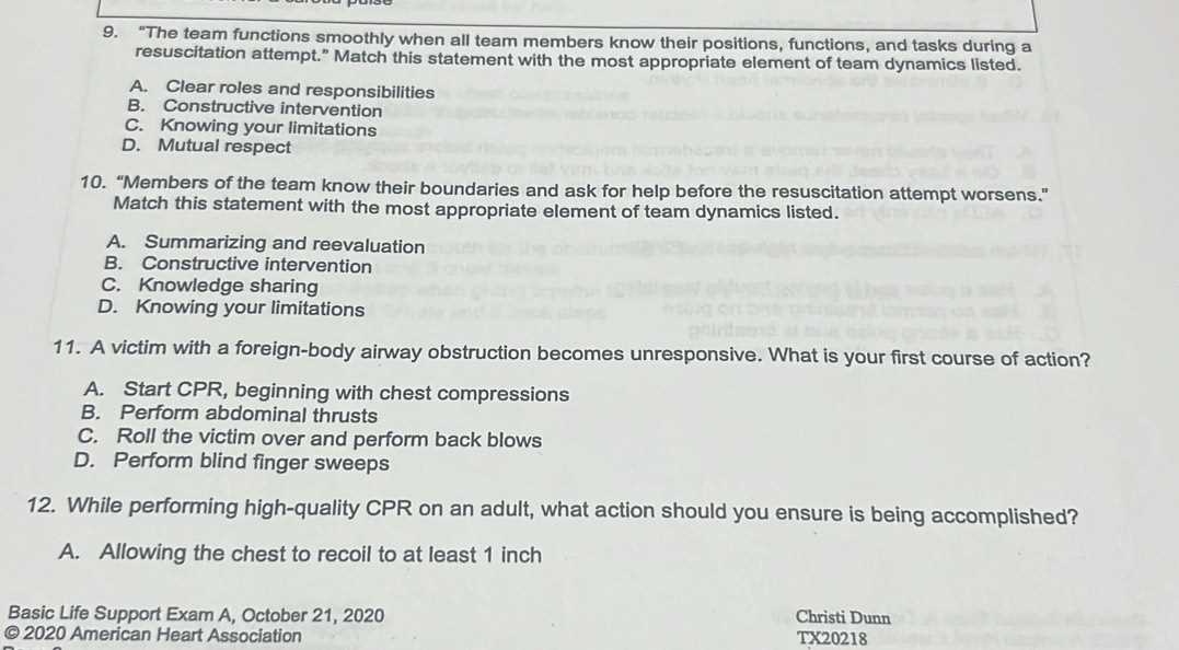 basic life support exam b answers