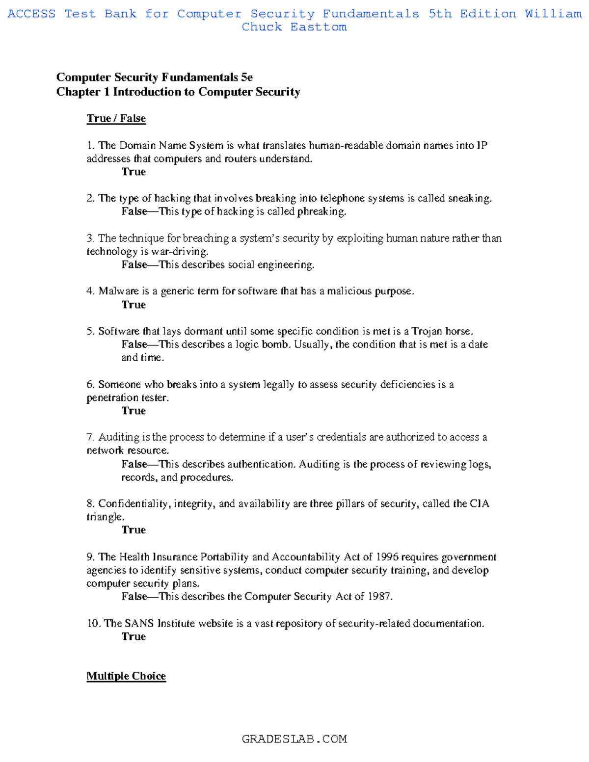 cyber security fundamentals test answers