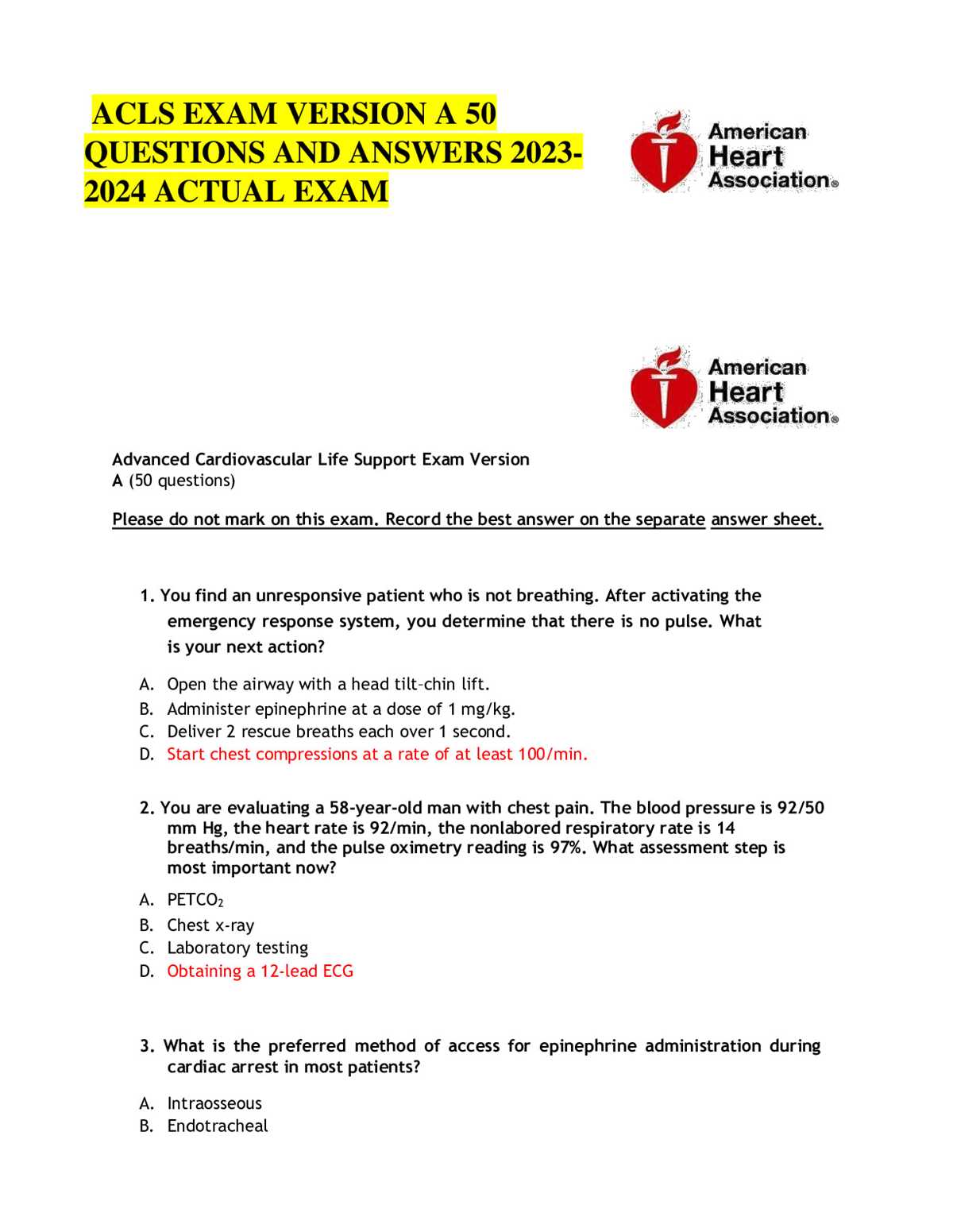 acls exam c answers