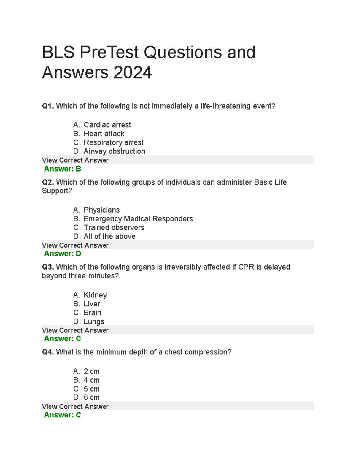 basic life support exam questions and answers