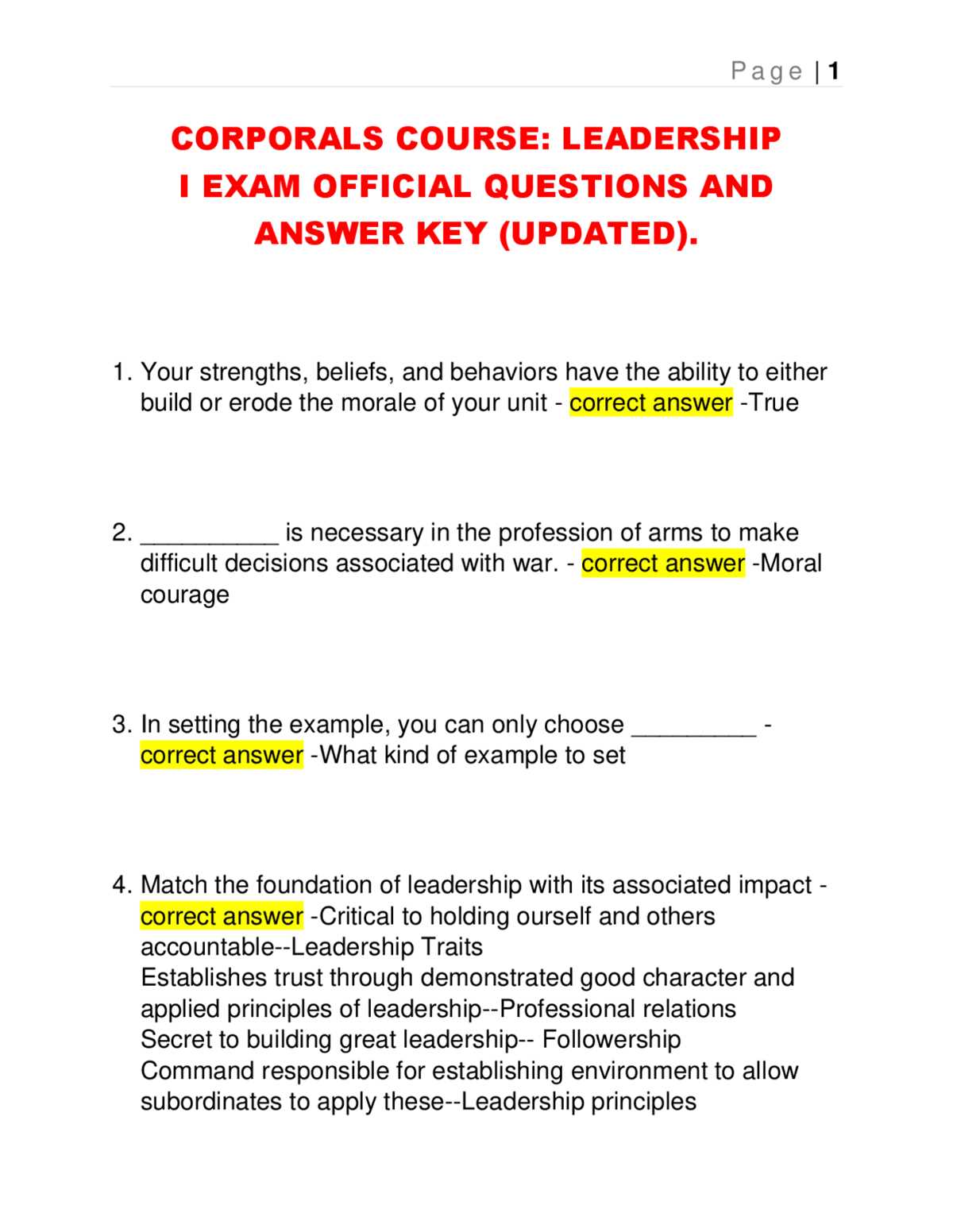 lance corporal seminar test answers