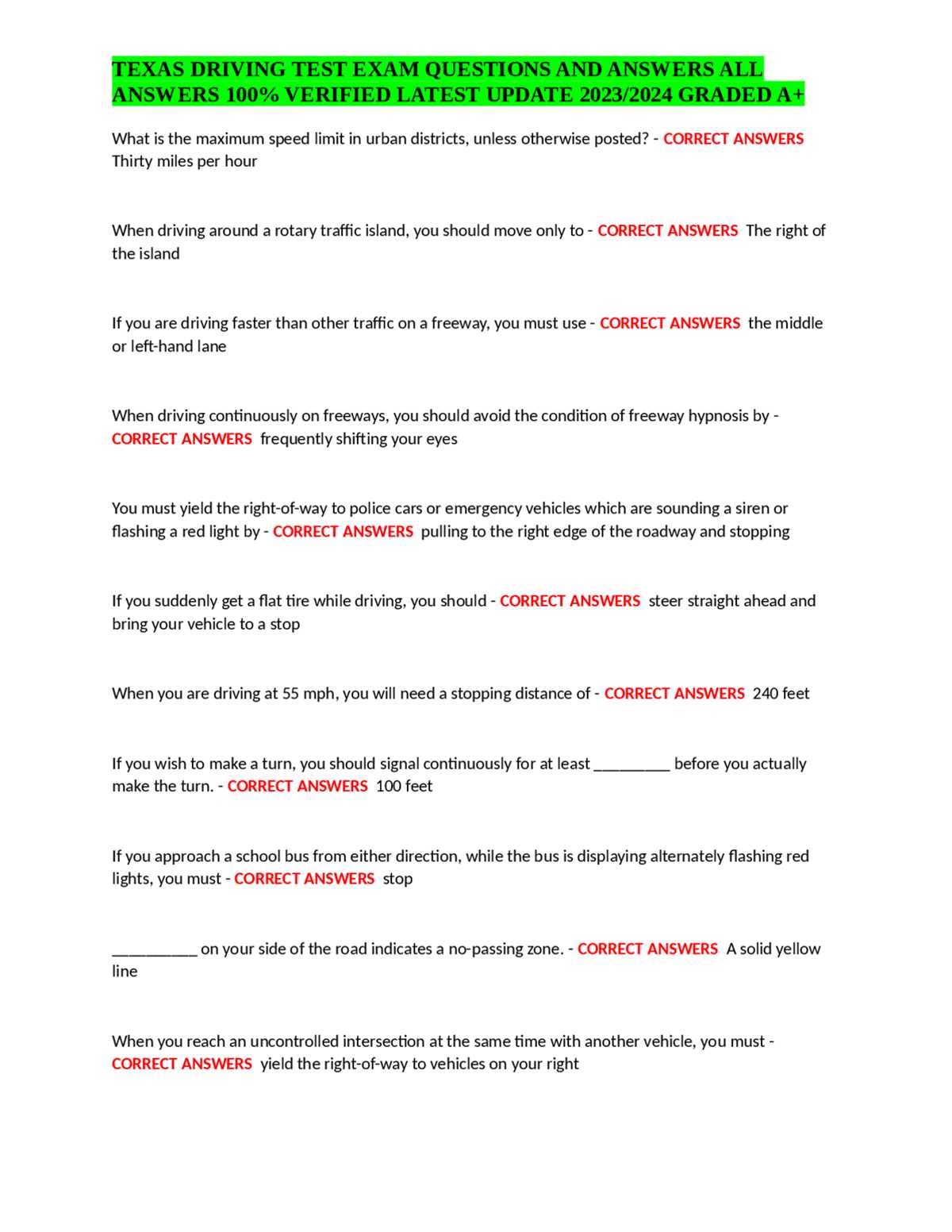 defensive driving course test answers texas