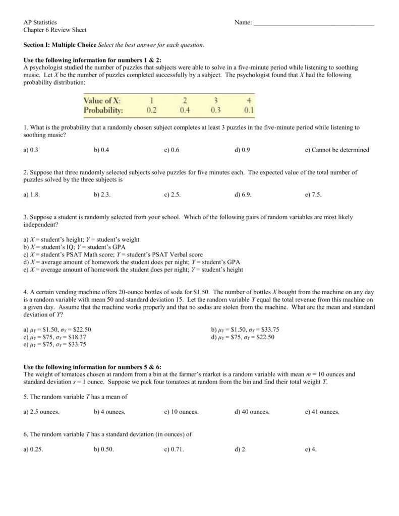 ap statistics chapter 6 test b answer key