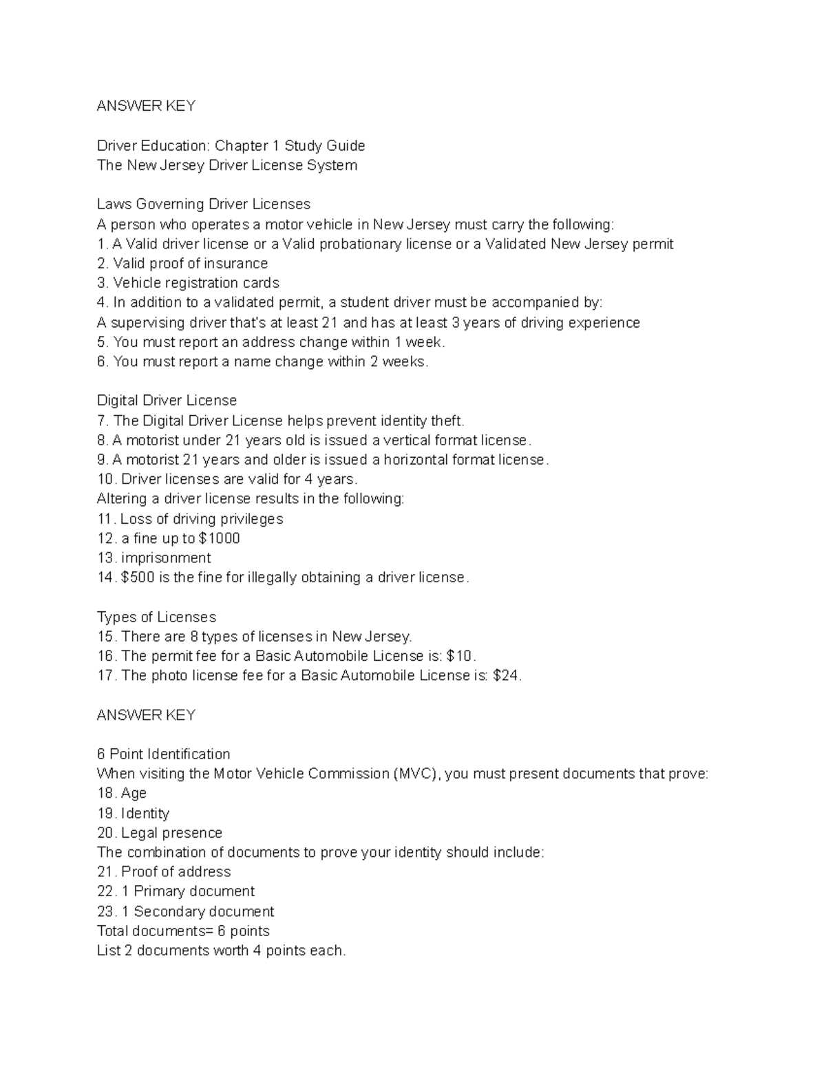 dmv nj practice test 500 questions and answers