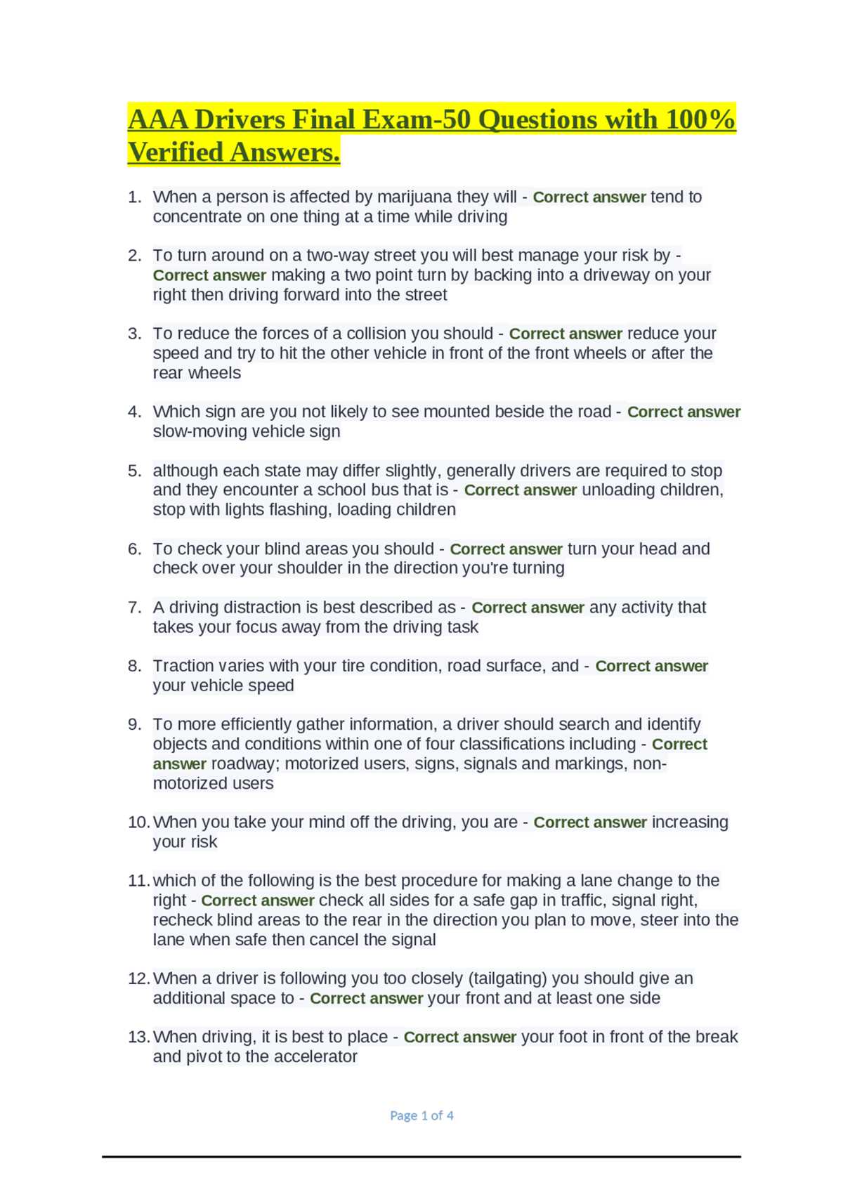 drivers ed final exam answer key illinois