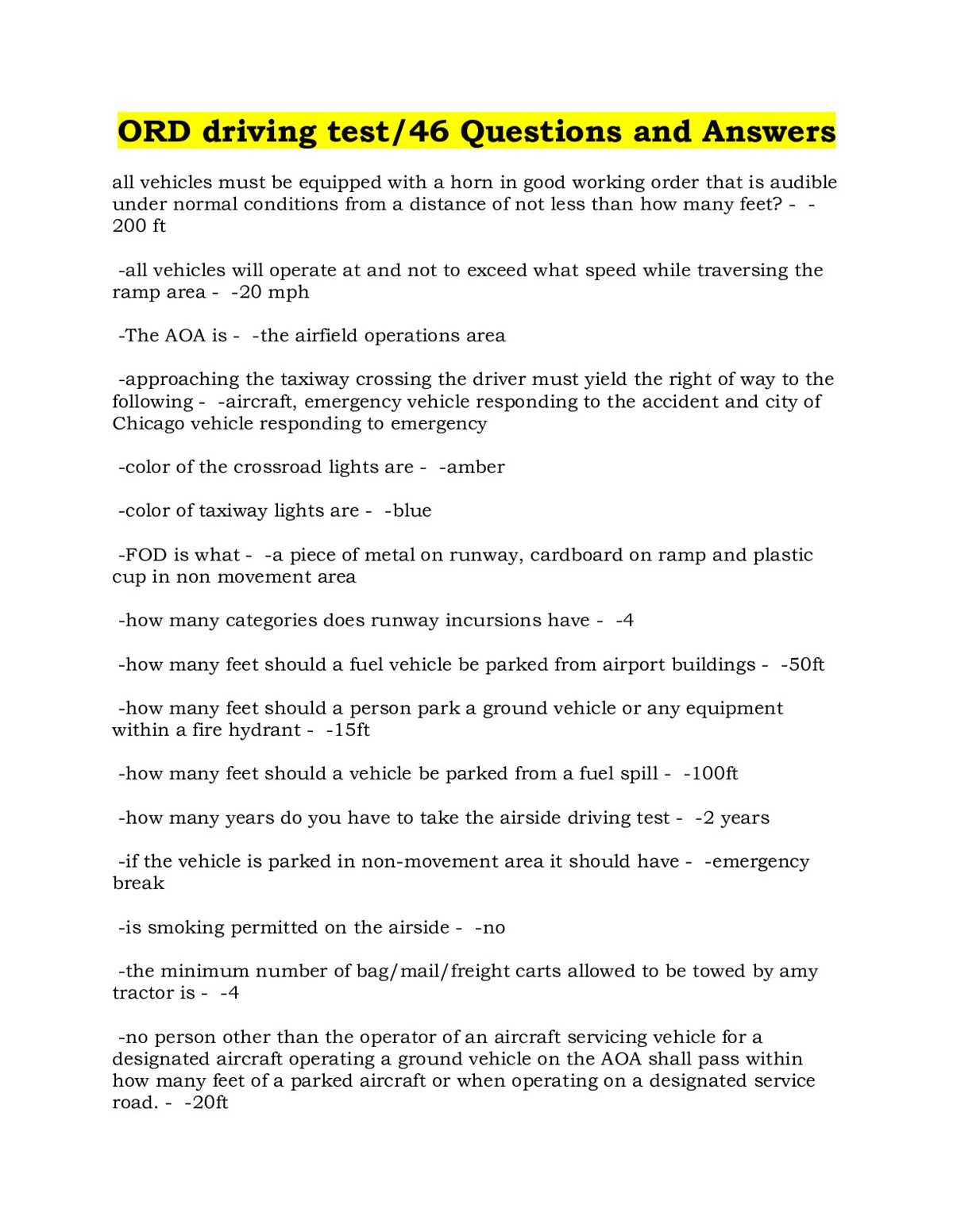 drivers ed practice test answers