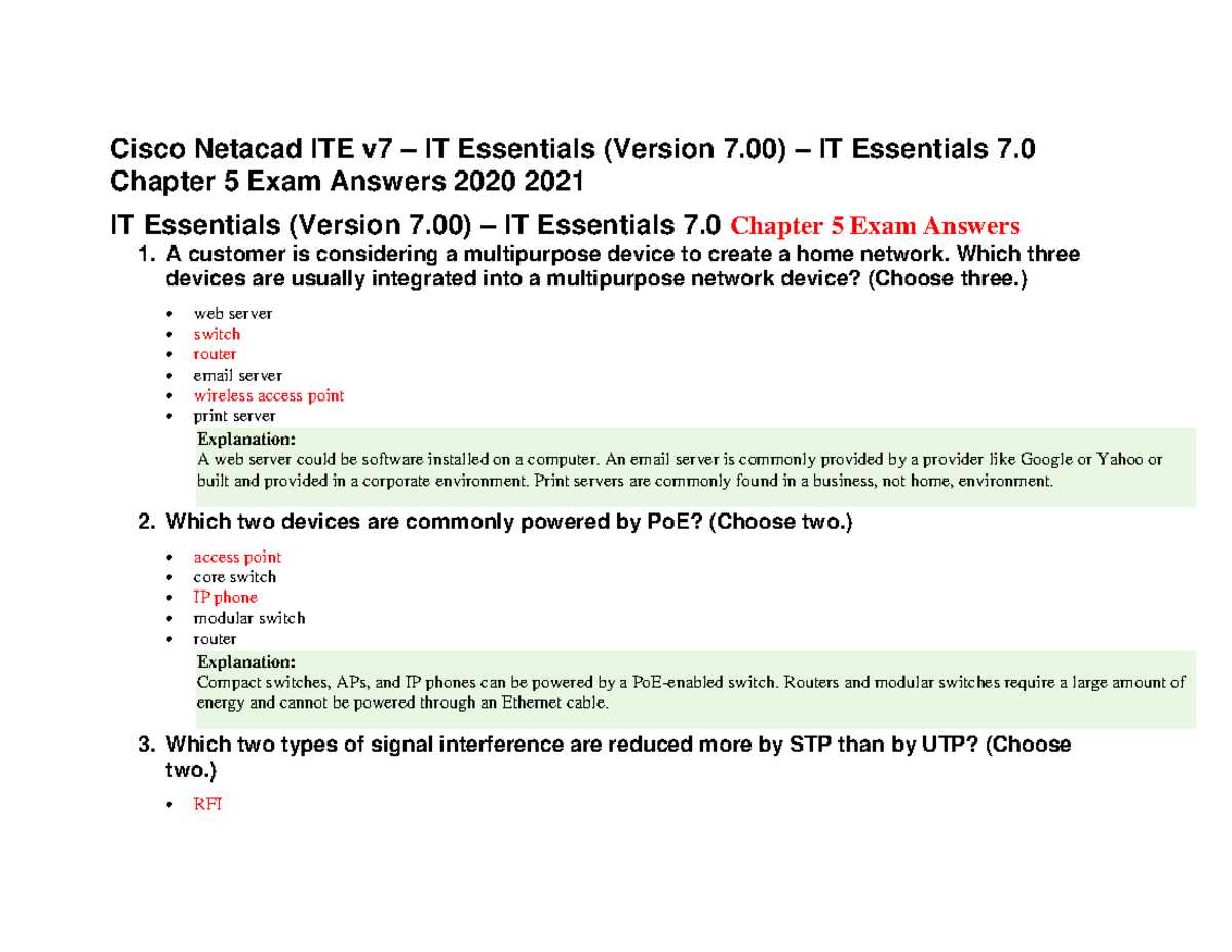 cisco ite exam answers