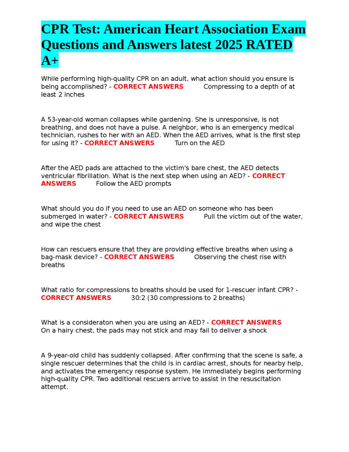 aha cpr test answer key
