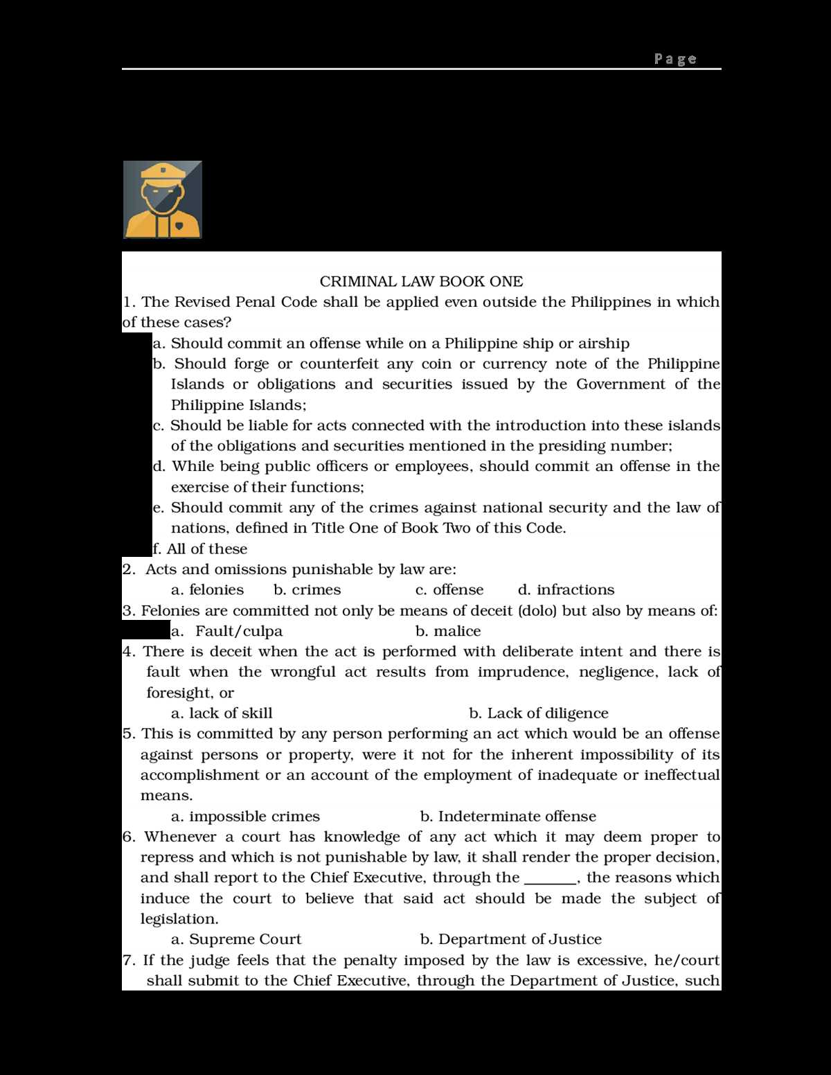 criminal law exam questions and answers