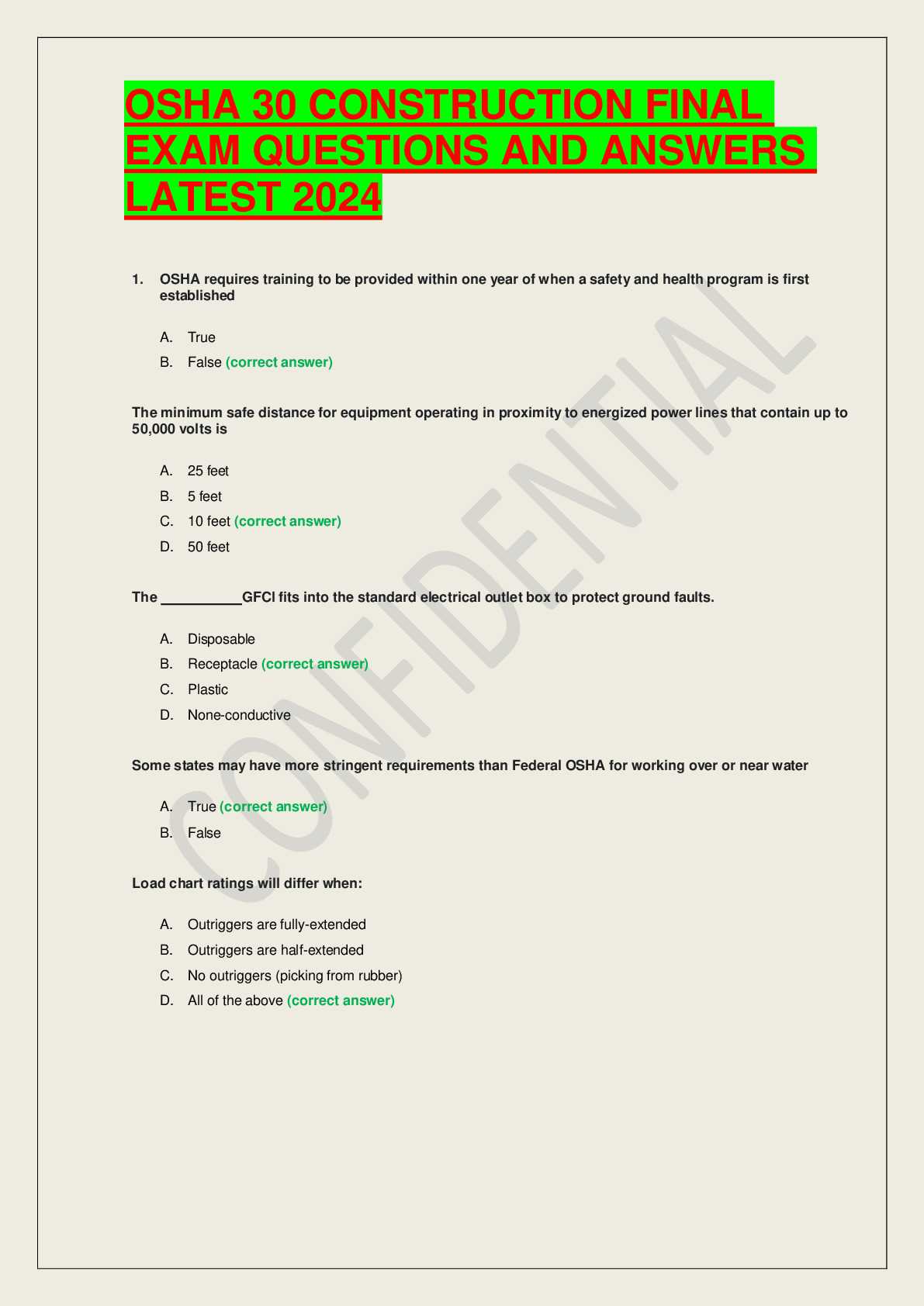 osha 10 construction test answers