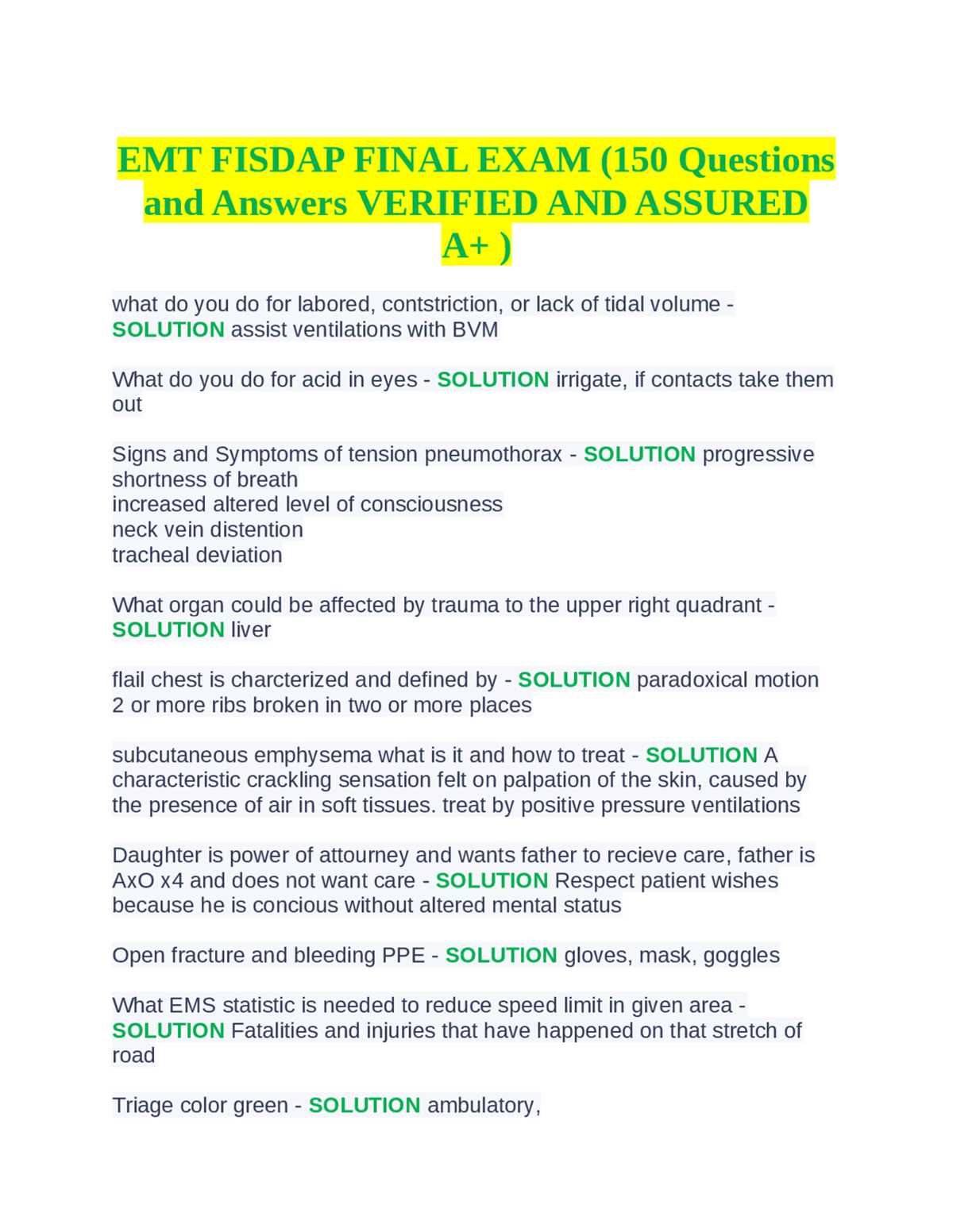 emt final exam answers