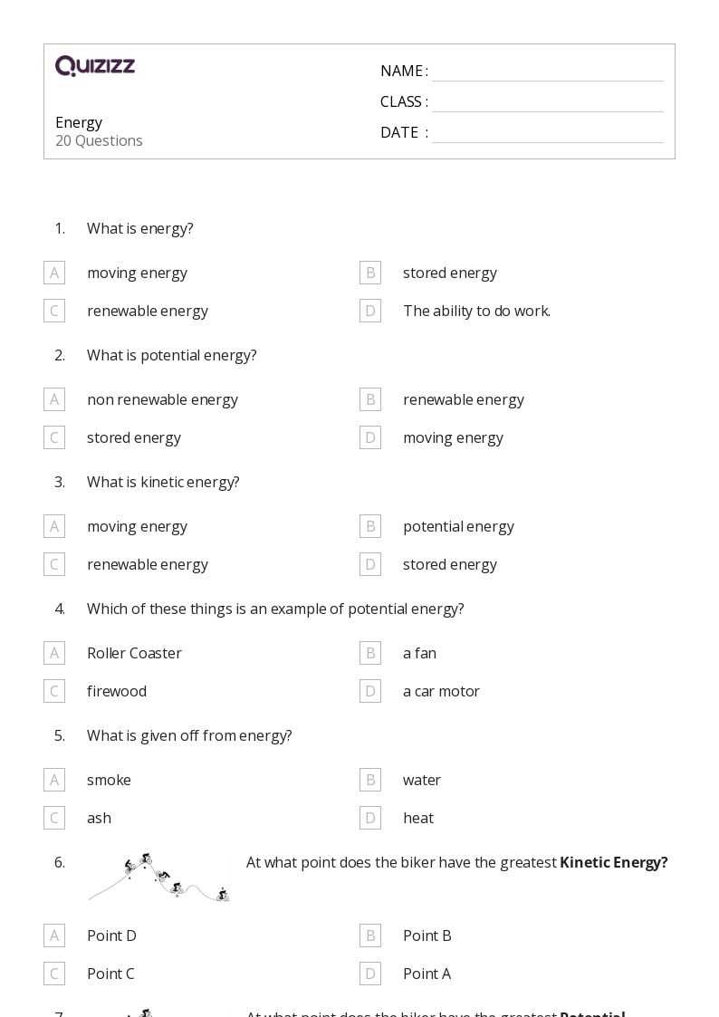 energy test answers