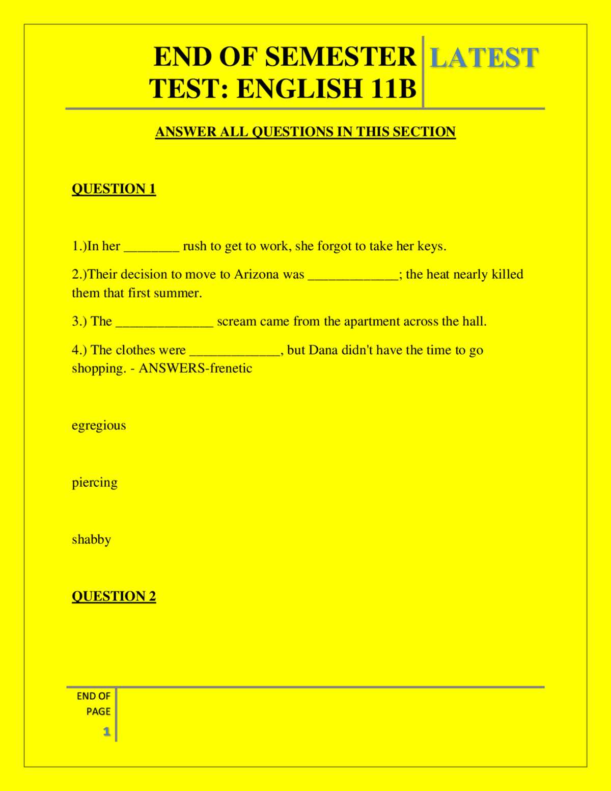 english 3 final exam answers