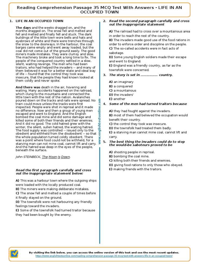 english comprehension test with answers