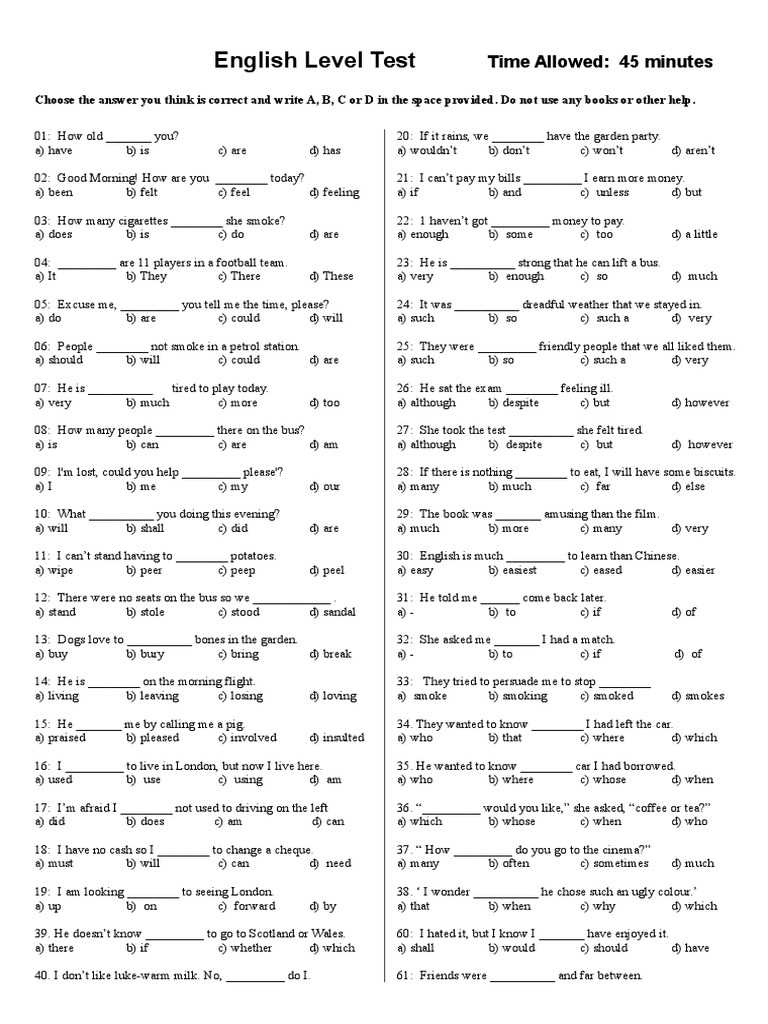 english free test with answers