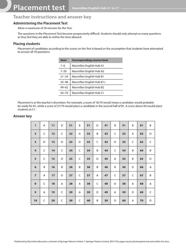 english language placement test with answers