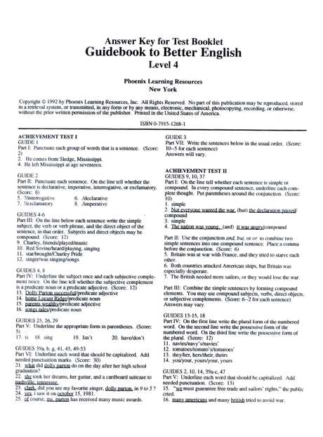 english test answer key