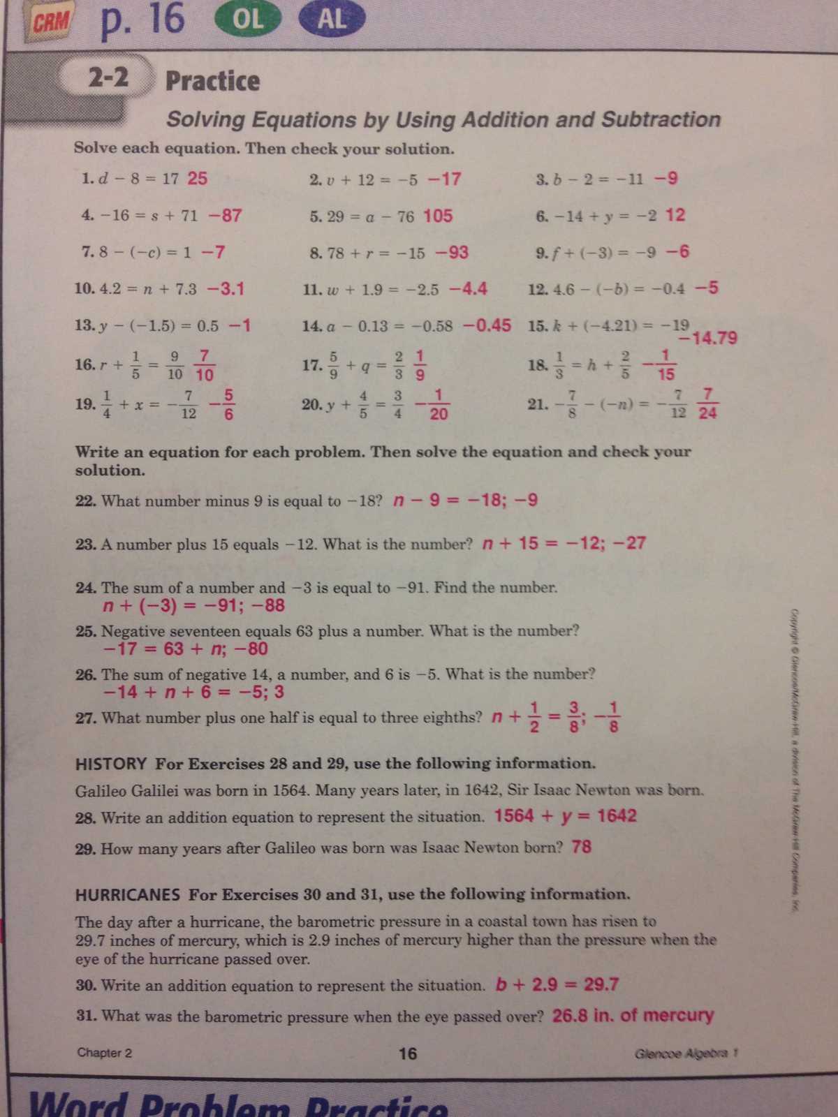 envision algebra 1 test answers