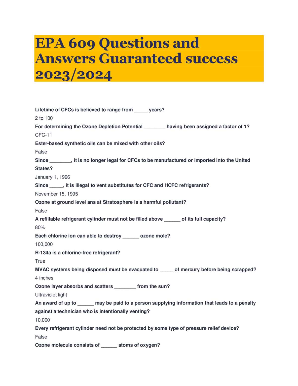 epa certification test answers