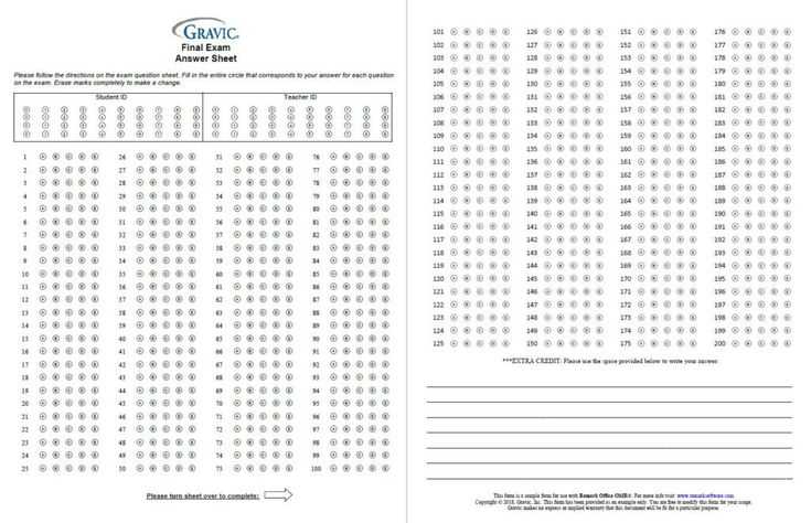 exam answers sheet