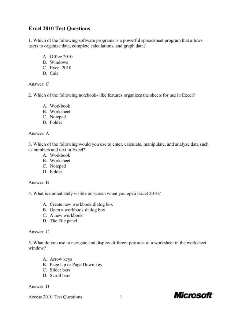 excel exam questions and answers