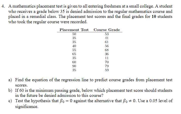 excel math placement test answer key