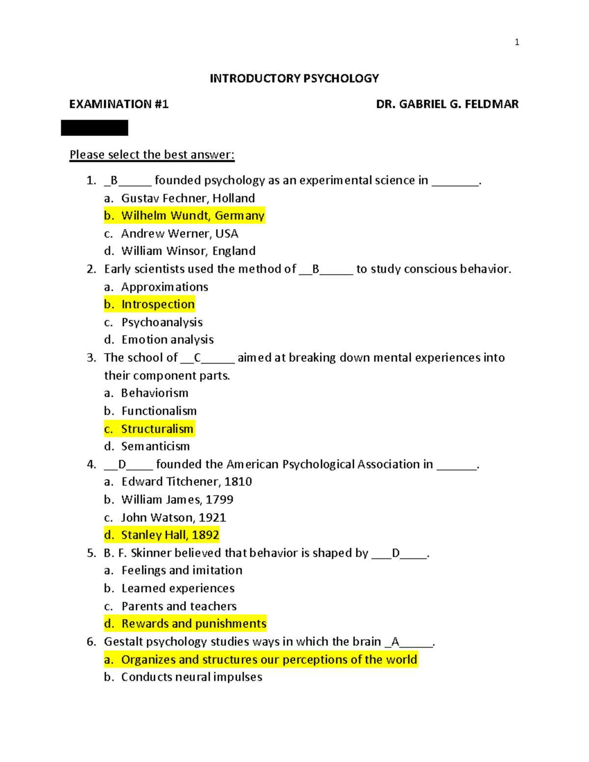 ap psychology practice exam 1 answers