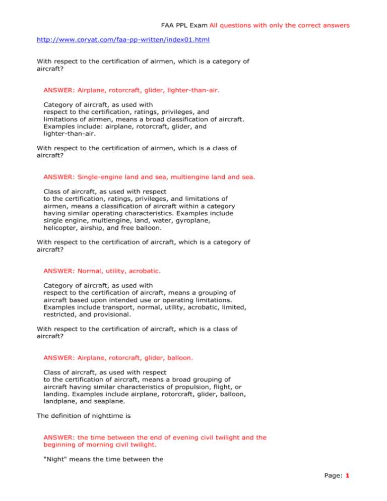 faa exam questions and answers