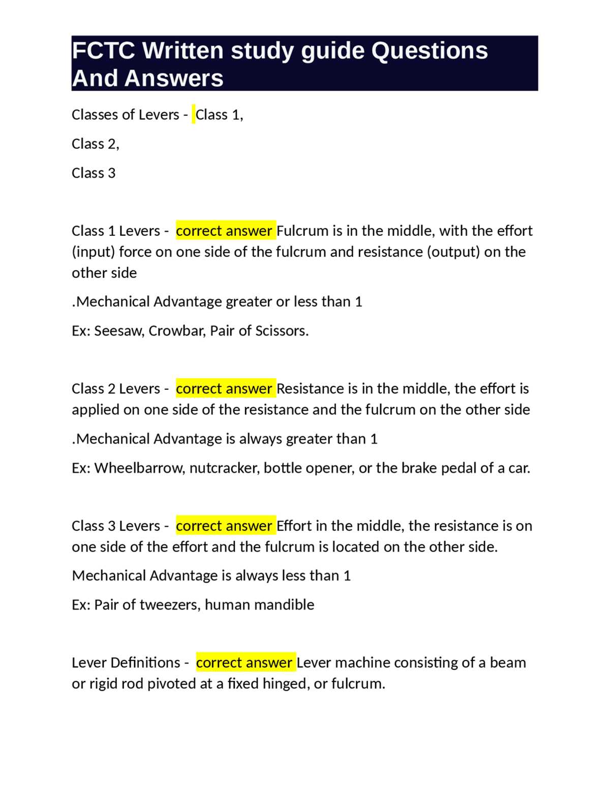 fctc written test answers