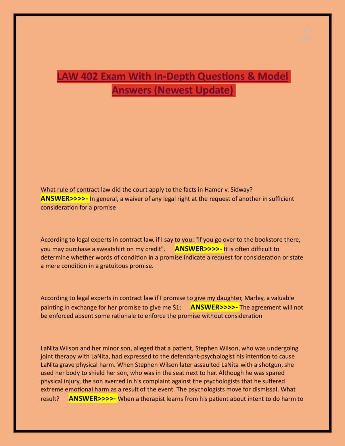 contract law consideration exam answer