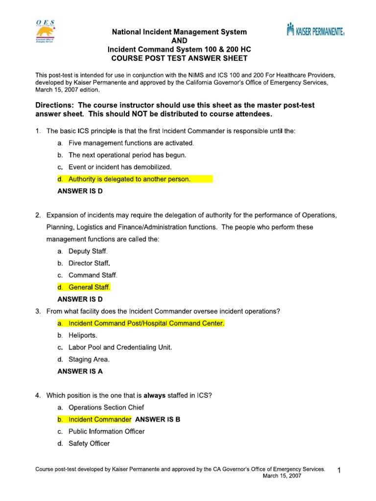 fema ics 200 exam answers