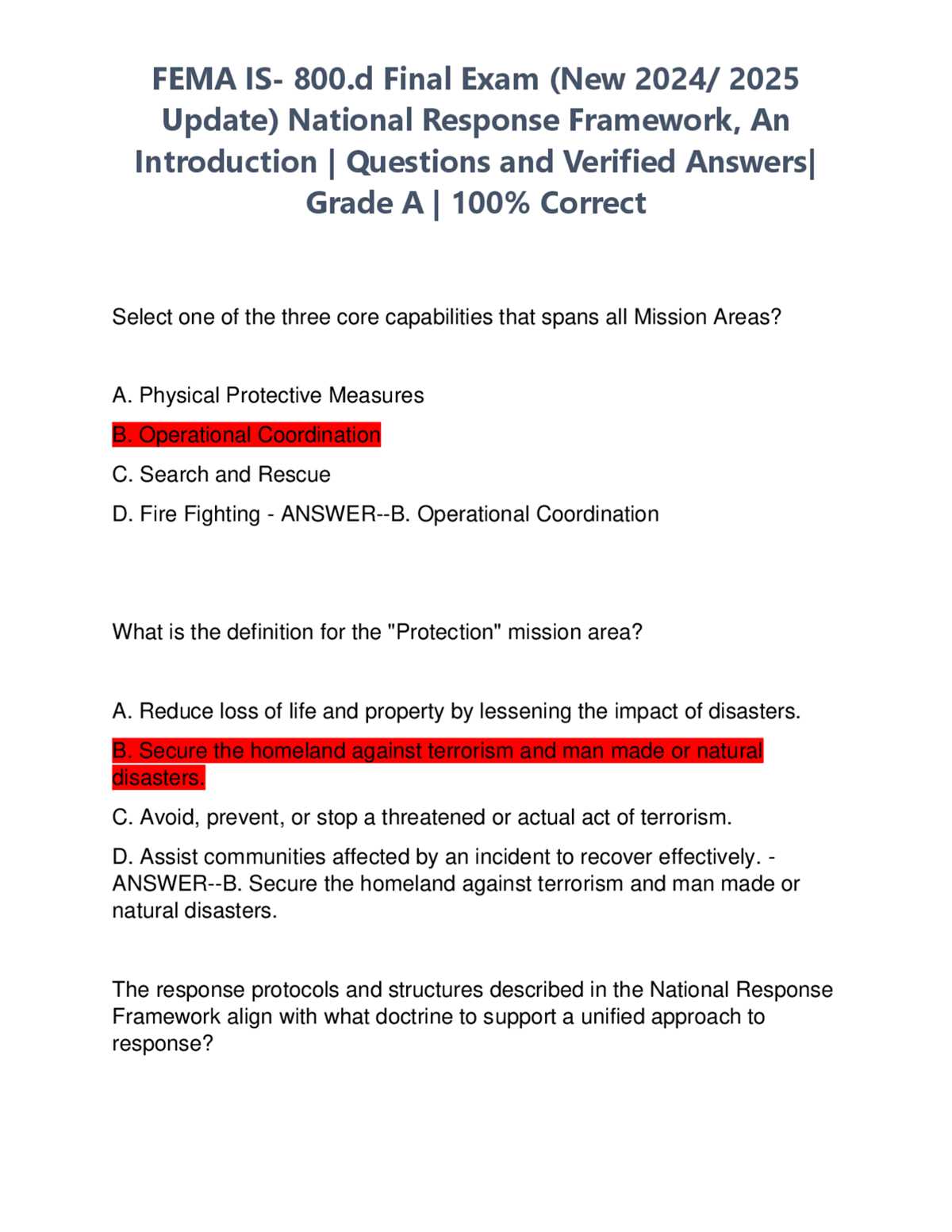 fema test answers 800d