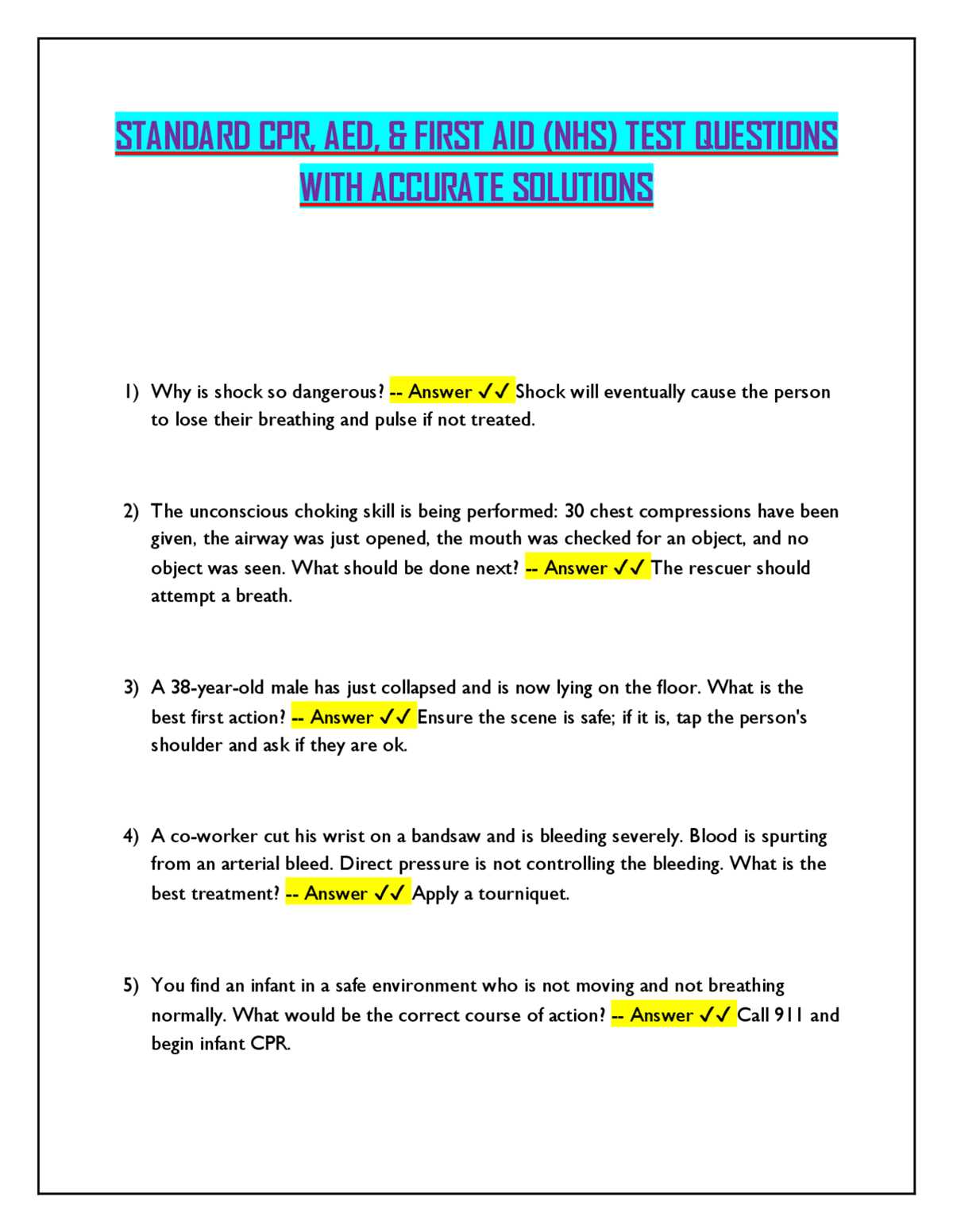 cpr and first aid test answers