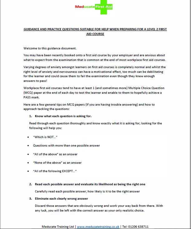 first aid exam questions and answers